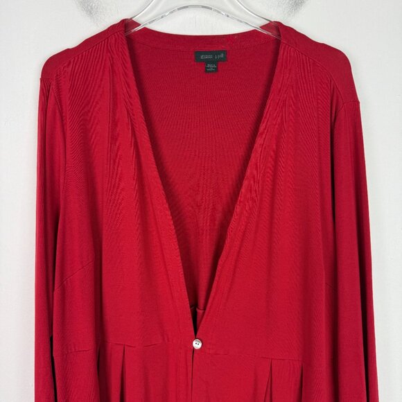 J. Jill Wearever Collection Pleated One Button Peplum Cardigan Red Plus Size 2X - Picture 3 of 10